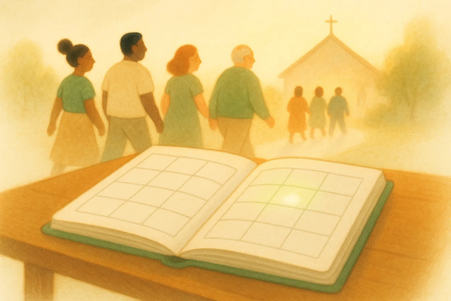 A welcoming gathering of people in a warm, open space.