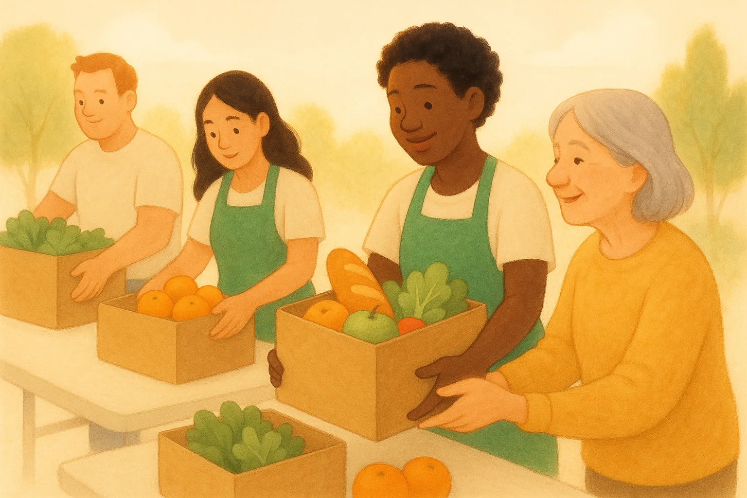 Volunteers serving their neighbors together.