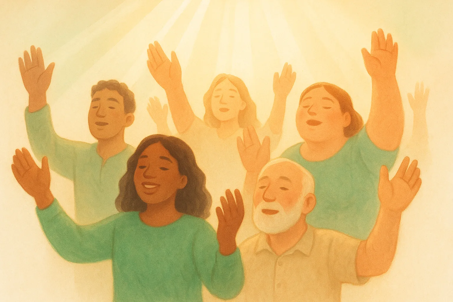 People singing together with joy during worship.